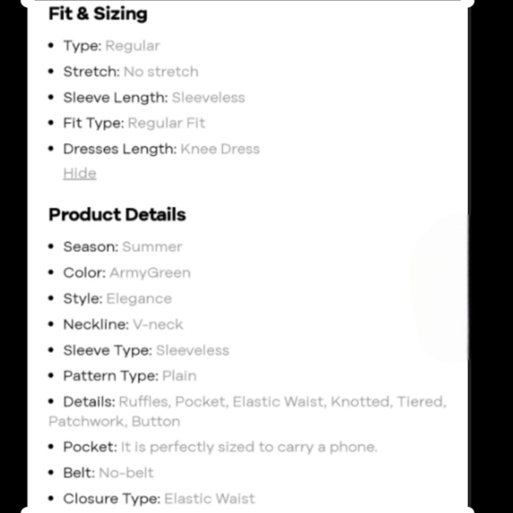 NWT BloomChic Ruffle Layered Hem Button Detail Knot Cami Dress Army Green 14-16 - Picture 7 of 11